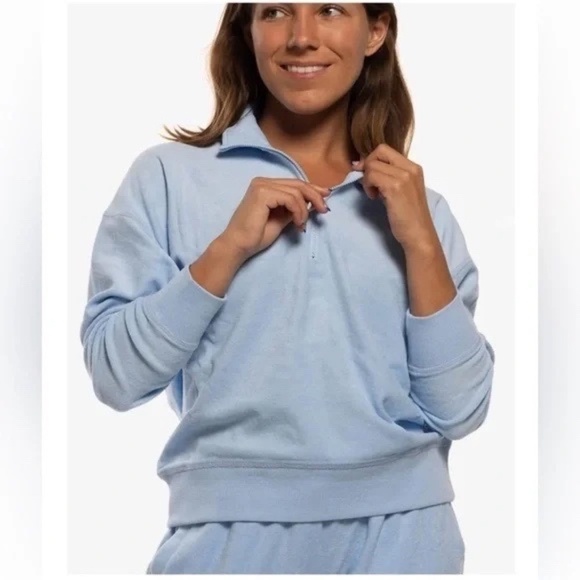 Jolyn Callie 1/4 Zip Pullover Terry Cloth Sweatshirt Sky Blue Medium - Picture 1 of 14